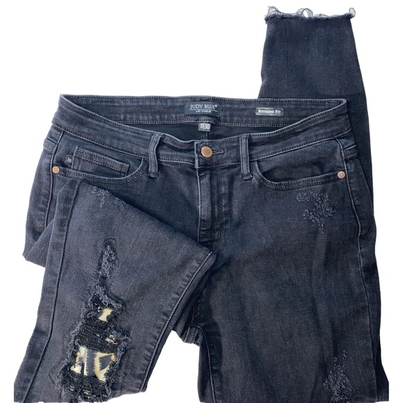 Judy Blue Jeans 11/30 Black Boyfriend Fit Grunge High Waist Leopard Distressed - Picture 1 of 16
